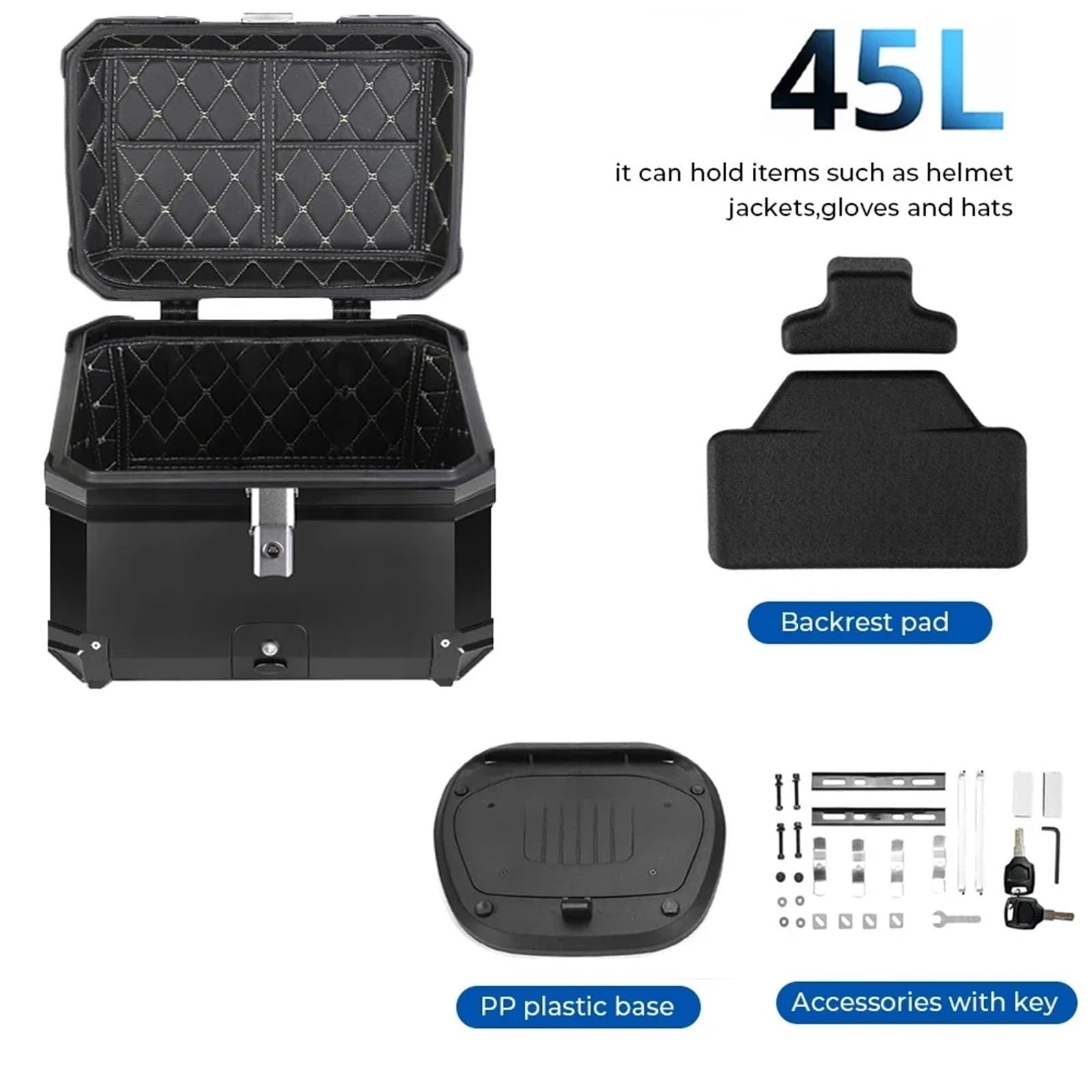 motocyklowyTopcase 45L motocyklowy kask box górny ogon tylny bagaż przechowywanie narzędzi skrzynki zamek pasuje do BMW R1200GS R1250GS R1200GS R1200GS LC ADV bagażnika motocykla(57L Silver Box)