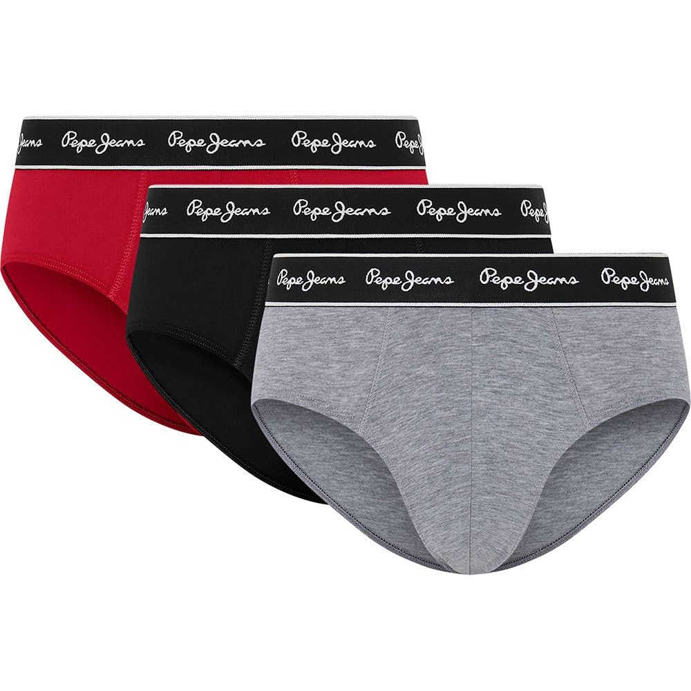 Pepe Jeans Men's Solid Bf 3P, Briefs, Grey, XL
