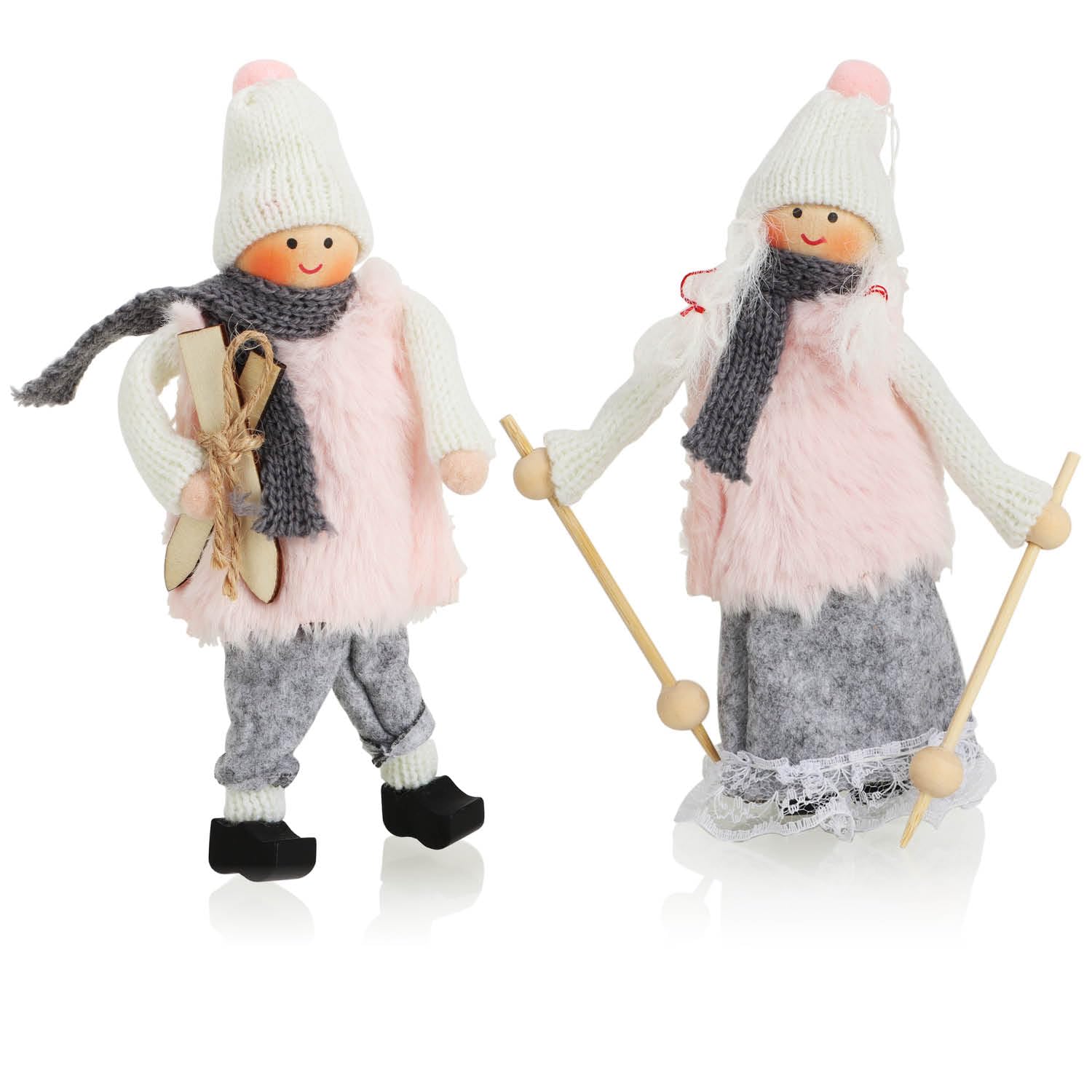 com-four® 2X Figuras navideñas Premium - Adornos navideños para Colgar - Lindo par de Figuras de Esquiador - artículos Decorativos de Invierno (2 Piezas - Esquiador - Rosa + Gris)