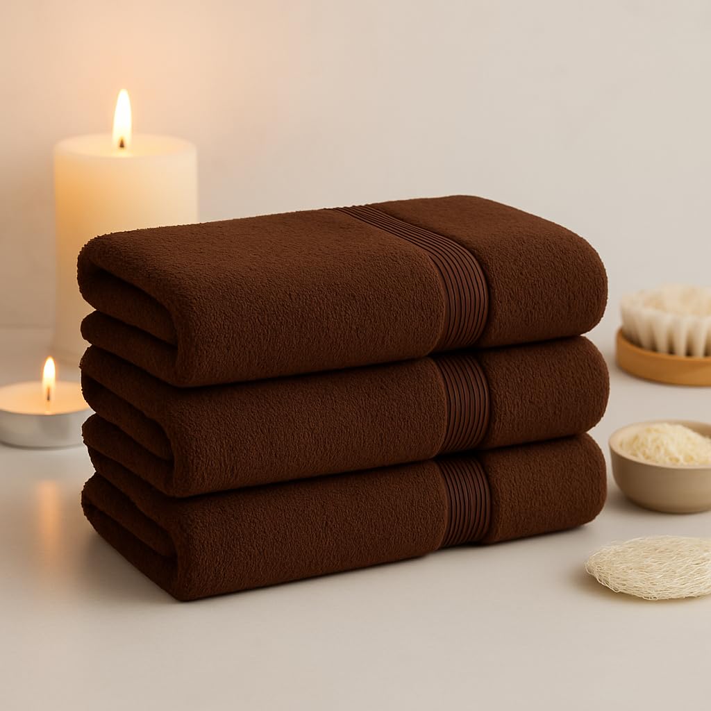 Diamond Tex Egyptian Multicolour Towels - Super Soft Luxury Bath Towels Large - 600 GSM Lint Free Fast Drying Towel for Gym Salon, Spa & Hotel Quality (2, Brown)