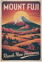 Reach New Horizons Mount Fuji Retro Travel Poster Vintage Inspirational Wall Art Print for Study Room Office Travel Themed Space Printing Posters Unframe-style 20x30inch(50x75cm)