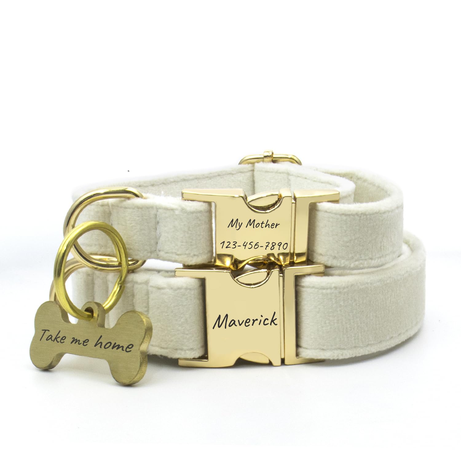 Collar de Perro Peludo Suave Personalizado con Etiqueta de Perro Personalizada,Grabado con láser,24 Fuentes,Circunferencia del Cuello de 20-30 cm (Blanco)