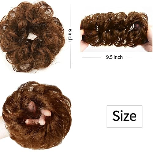 Miniatura 5 de 1 pieza de cabello de moño desordenado, 1 pieza de extensiones de cabello rizado ondulado con banda de goma elástica para mujeres y niñas, extensión