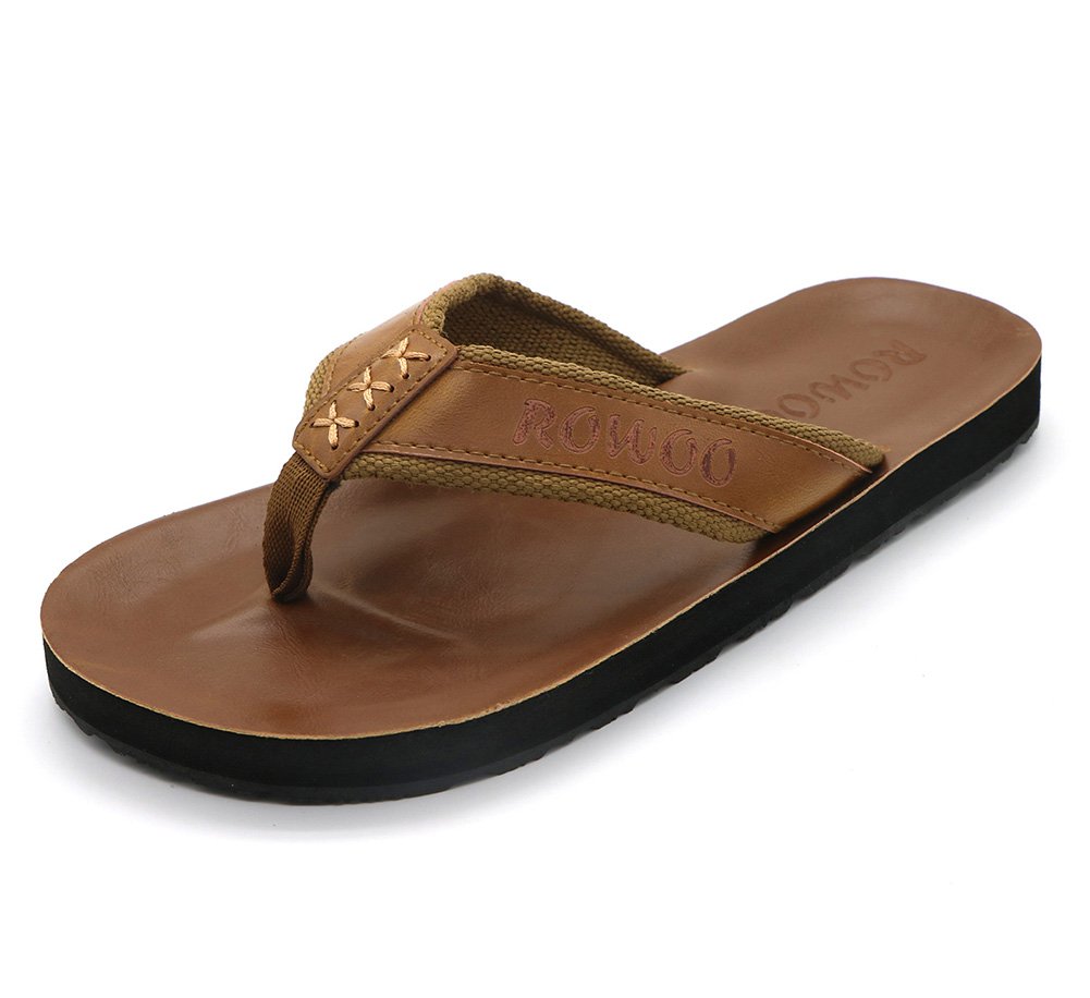 Men's PU Leather Flip Flops - Slip on Casual Thong Sandals