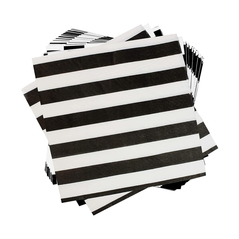 JIHUOO 40 Pcs Black and White Striped Paper Dinner Napkins Stripes Cocktail Napkins Wedding Stripe Napkins Tea Party Beverage Napkins Birthday Lunch Napkins Wedding Guest Napkins for Bathroom