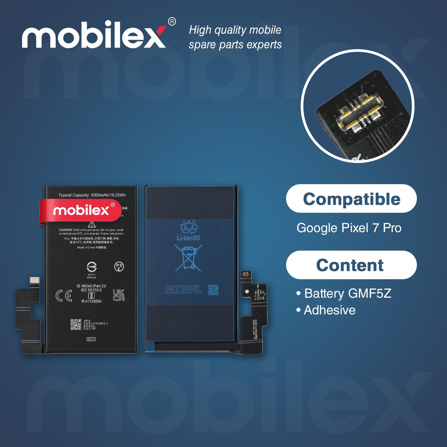 MOBILEX® Batería GMF5Z para Google Pixel 7 Pro | 5000mAh - OEM | Interna Repuesto con Adhesivo Preinstalado | Capacidad Original