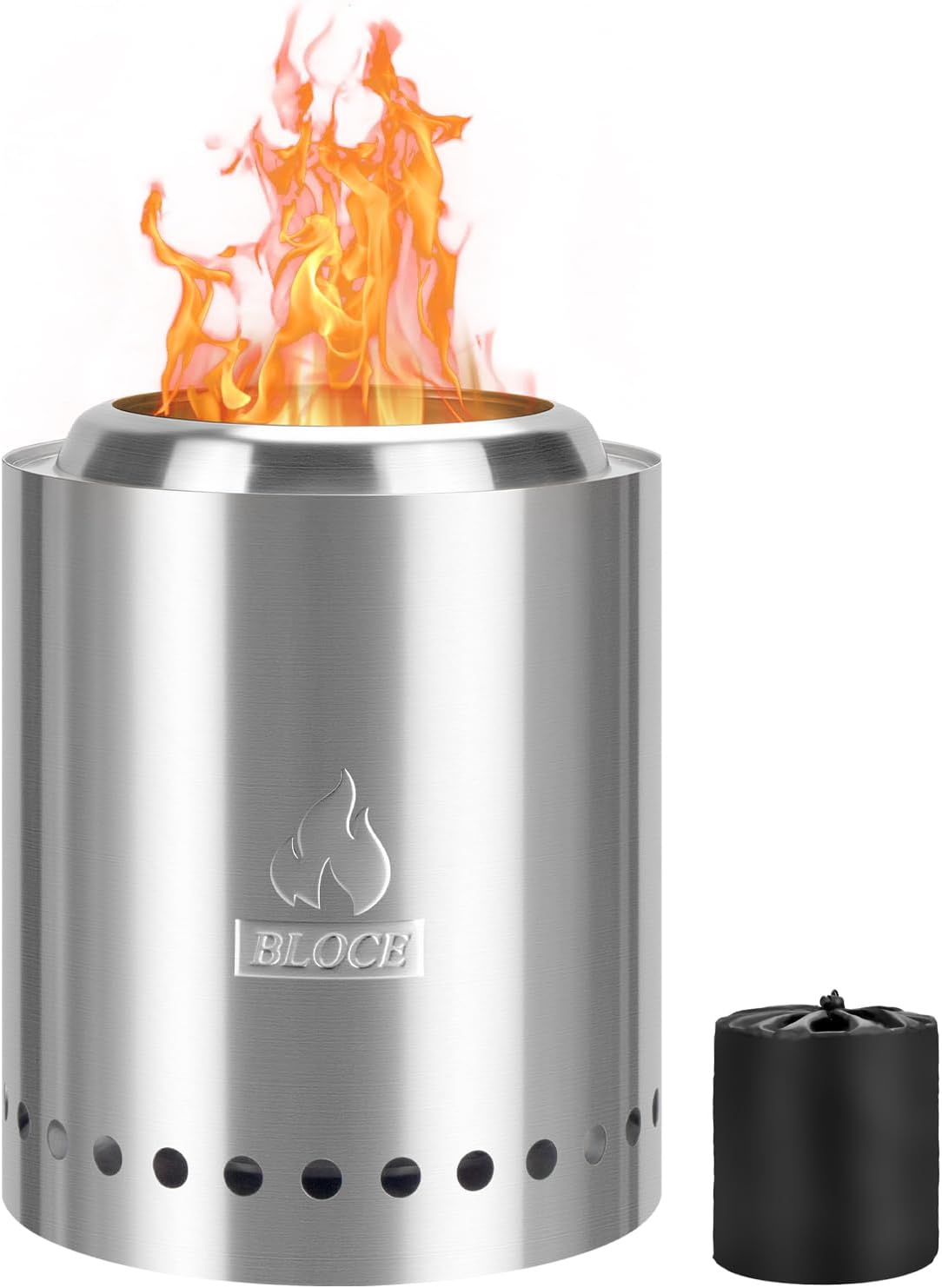 Tabletop Fire Pit, Camping Stove, Smokeless Firepit for Outdoor & Patio with Portable Travel Bag, Fueled by Pellets or Wood, Stainless Steel (8.3 x 7.5 in, Silver)