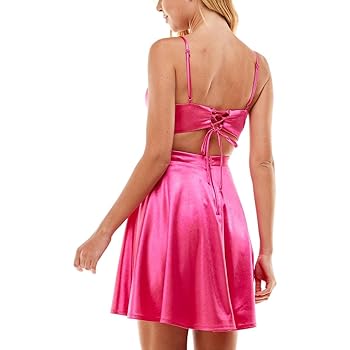 City Studio Womens Juniors Satin Flare Mini Dress Pink 15 at