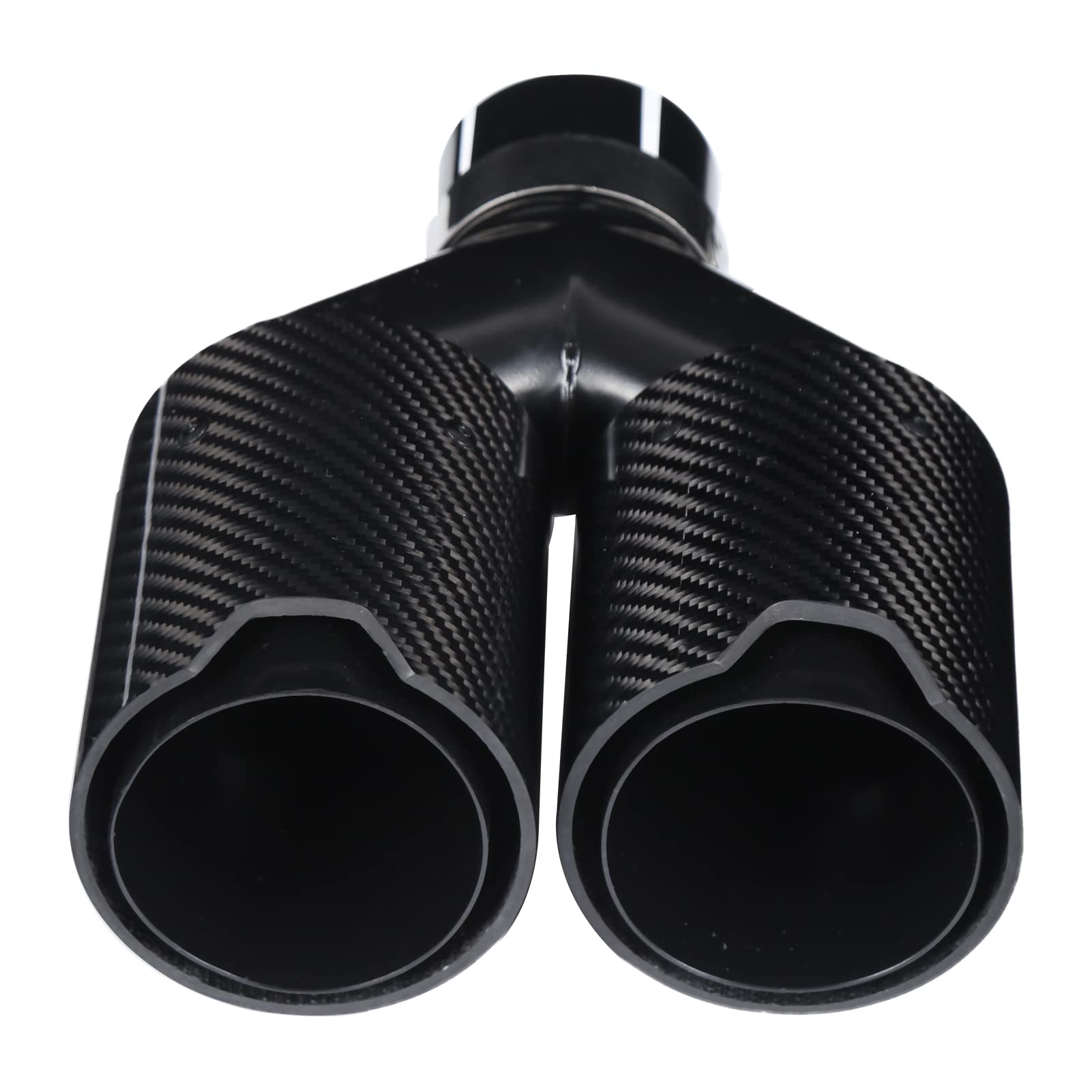Tip Tuyau D'Échappement de Voiture En Acier Inoxydable 63‑93 Mm En Forme De Y 1‑In‑2‑Out Côté Droit Double Sortie D'Échappement En Fibre De Carbone Noire Pour Performance M