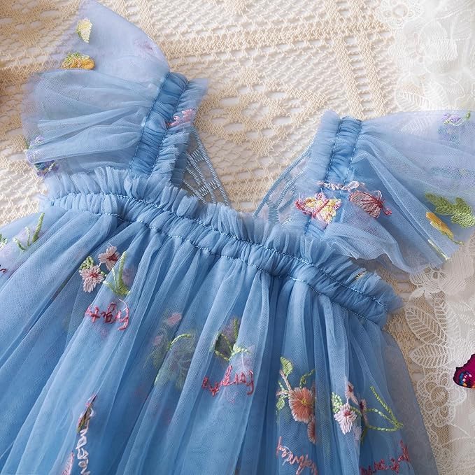 Toddler Girls Fairy Dresses Halloween Flowy Sleeveless Flower Embroidery Tulle Dress Cute Butterfly Wings Mesh Gauze Sundress3