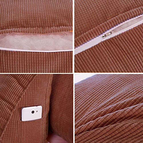 Headboard Pillow Wedge Reading Pillow Corduroy Backrest Reading Rest Pillow Bed Soft Reading Pillow Triangle Back Cushion Pillow Sofa Bed Office Chair Rest Pillow Back Support Pillow (L, Brown)