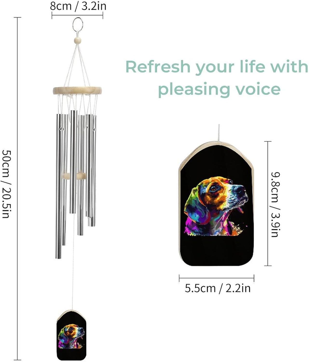 Prideful Beagle Dog Wooden Wind Chimes Deep Tone Memorial Windchime for Outside Garden Home Decoration