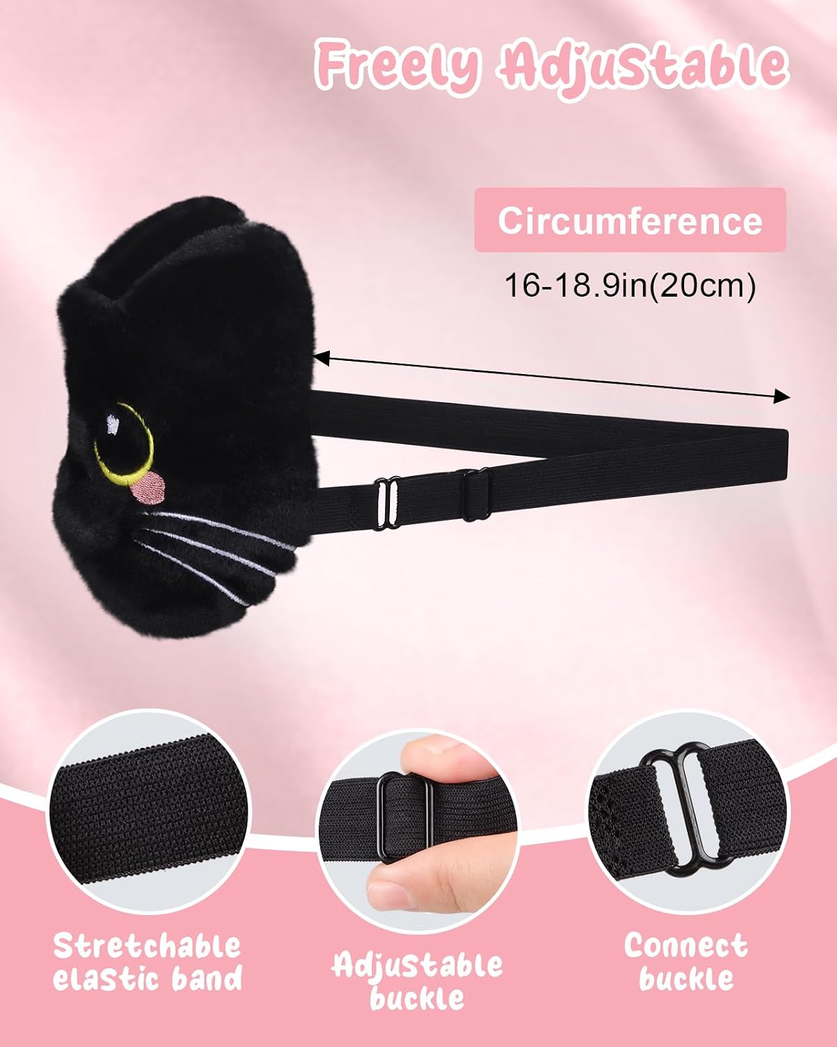 Miss Adola Plush Fur Sleep Mask for Kids, Black Cat image 4