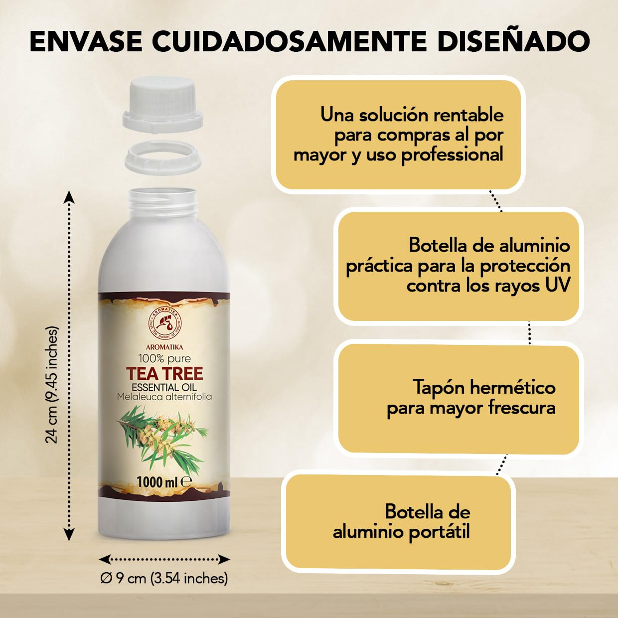 Aceite Esencial De Árbol De Té 500 ml - Melaleuca Alternifolia - Natural y Puro - Aceites Esenciales para Difusores - Fragancias para el Hogar - Jabones y Velas - Sauna - Aroma fresco - Aromaterapia