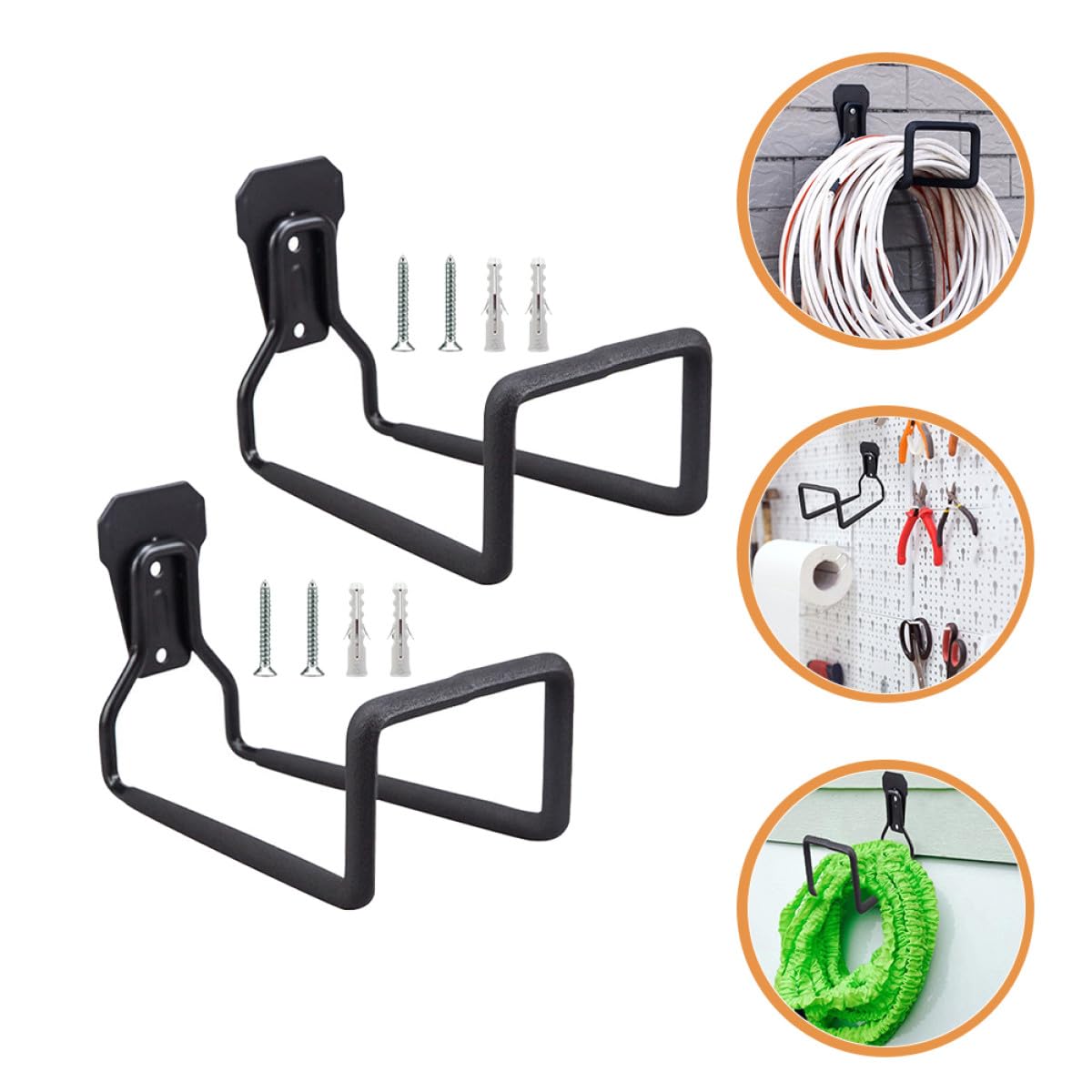 Ciieeo Ganchos de Garaje para Montaje en Pared, Gancho Multiusos de Hierro, Resistente Corrosión, para Cables y Herramientas, 2 Piezas