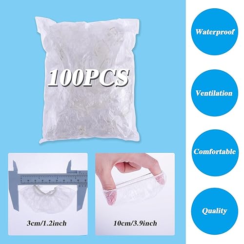 Miniatura 3 de 100 fundas desechables para las orejas, tapas protectoras de plástico impermeables para orejas, altamente elásticos, sellados, gruesos para teñir el