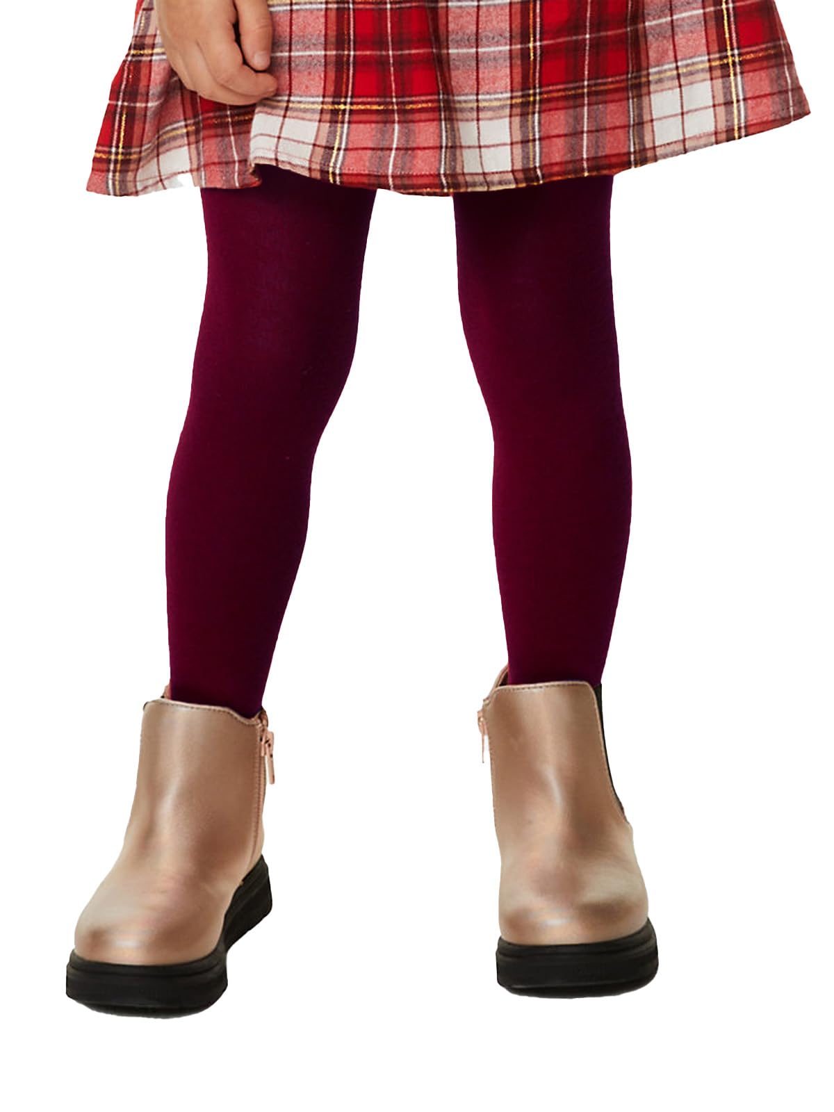 COTTON DAY Kids Girls School Dress Cotton Tights Black White Navy Burgundy