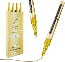 Pinturale Arts Set of 4 Golden Acrylic Markers | Metallic Acrylic Markers | Metallic Gold Marker with Fine Tip 0.7 mm | For Painting Stones, Metal, Fabric, Ceramics, Wood
