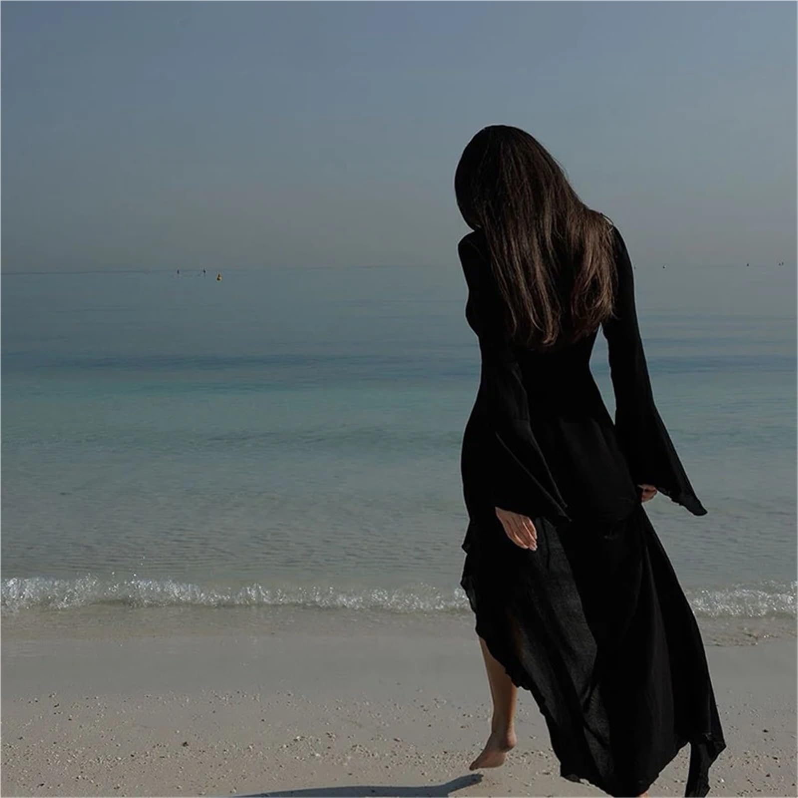 Copricostume Lungo in Chiffon Tunica in Chiffon a Maniche Lunghe con Scollo a V e Volant Copricostume da Spiaggia Abbigliamento Donna