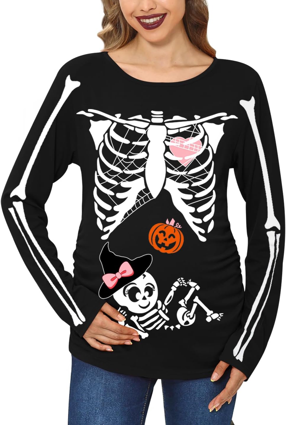 Halloween Women Maternity Pregnancy Pregnant Costume Loose Wrap Family Shirts Skull Skeleton Baby Girl L