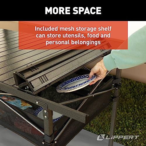 Image of Lippert Camping Dining Table, Slatted Aluminum Tabletop, Foldable Design, Heavy-Duty Steel Legs, Powder-Coated Protection, Mesh Storage Shelf, 80-lb. Capacity, Carrying Bag - 2022122524