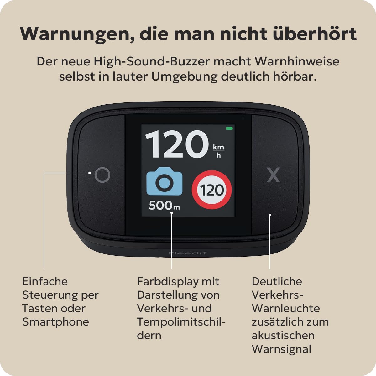 Needit Drive One Pro Verkehrswarner [NEUHEIT 2026] mit Farbdisplay | Für Apple CarPlay & Android Auto I mit Live-Verkehrswarnungen I Kein Abo erforderlich I Mit Daten von Blitzer.de
