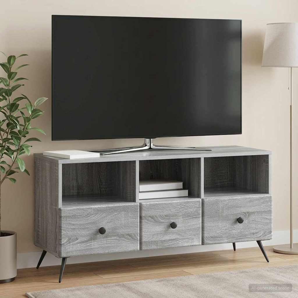 TV-Schränke Graues Sonoma 102 x 34,5 x 50 cm Holzwerkstoff mit Stauraum Kabelmanagement und Schubladen für Wohnzimmer Heimkino Media Center