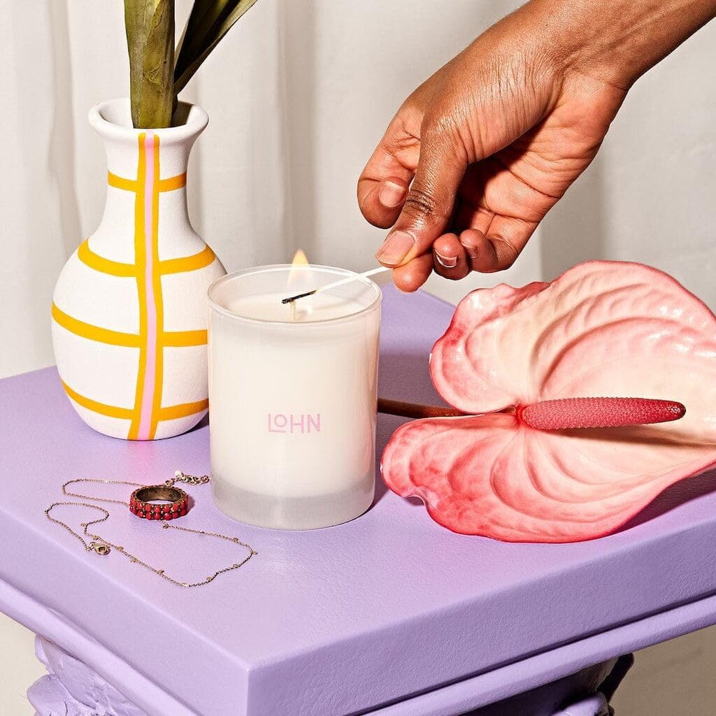 Lohn Lato Mini Scented Candle - Small Luxury Jar Candle for Home, Long Lasting Soy Wax Blend, Clean Ingredients, Lemon, Tonka Bean & Hibiscus, 20 Hour Burn Time, 3 oz