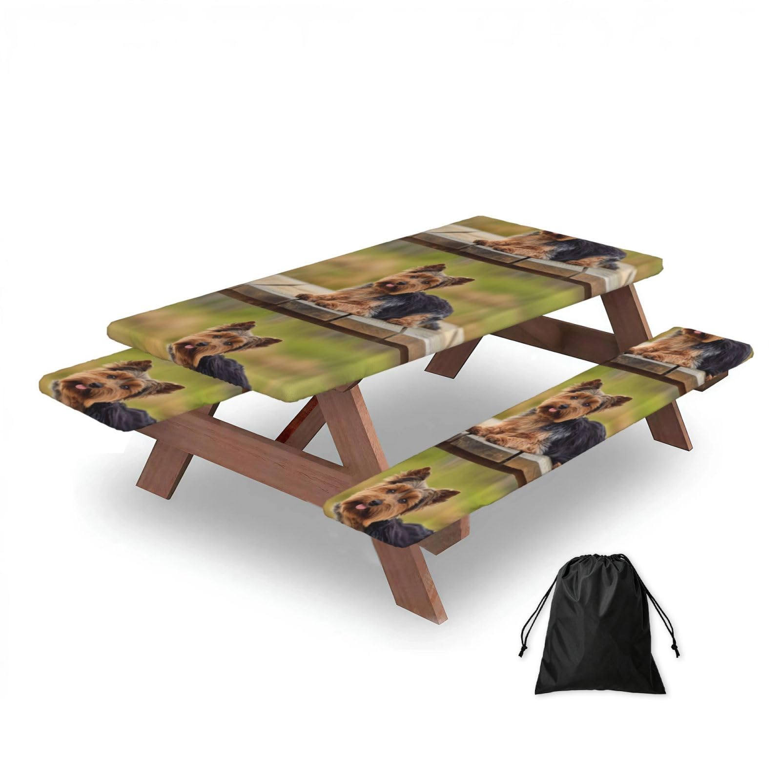 Dopklna As Picture Yorkshire Terrier, Picnic Table Cover With Bench Covers -Waterproof Elastic Fitted Tablecloth For Garden Camping Patio 76X152cm