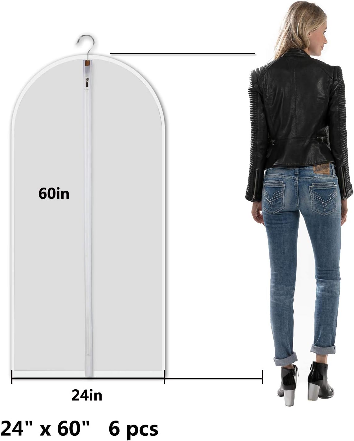 dust proof clothing bags - pack of 6 pcs 60 inch large hanging garment bags and cedar balls, for coat, long dress, gowns, and dance costumes image 2