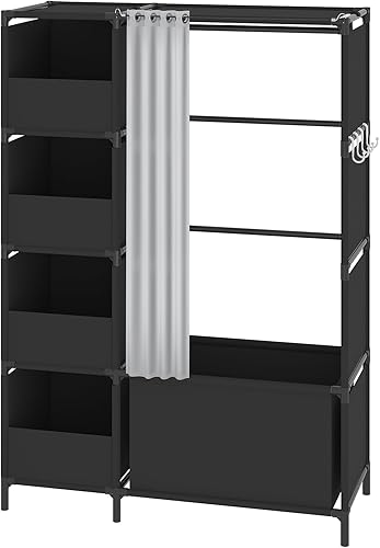 Miniatura 6 de MOYIPIN Armario portátil, armario independiente con barra para colgar y cortina, organizador de almacenamiento de ropa, para guardarropa,