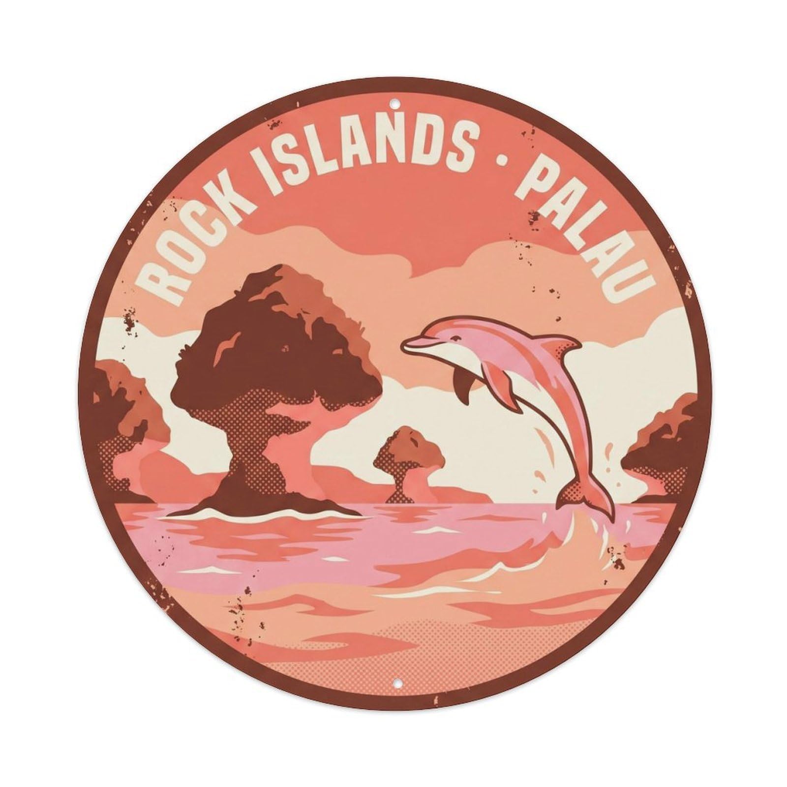 Olyhtr 8X8inch Classic Style Dolphin Palau Rock Islands Marine Travel Coral Pink Metal Tin Sign
