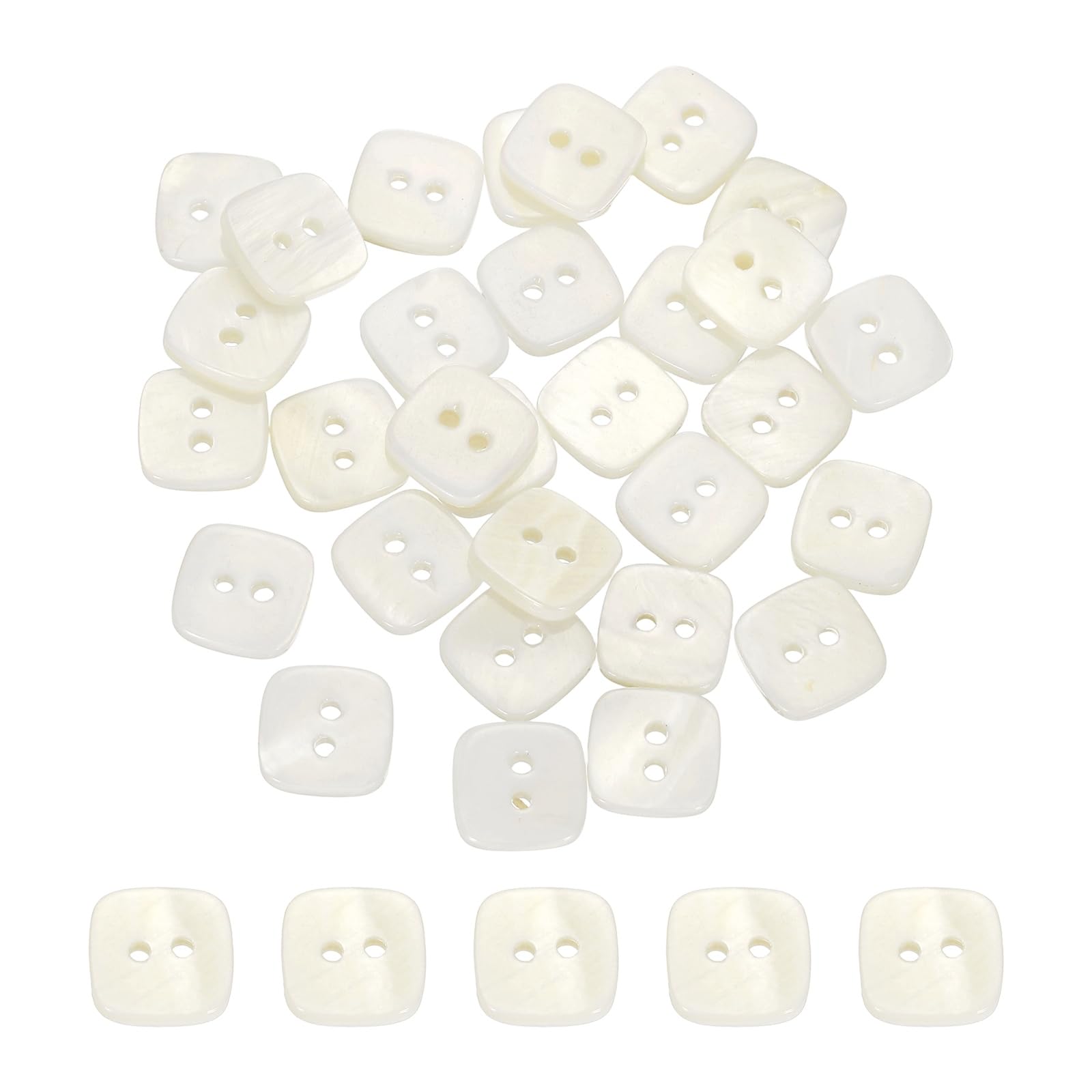 sourcing map 30pcs Shell Buttons 11mm 2 Holes Square Buttons Craft Sewing Accessories for Scrapbooking Jacket Coat Shirt Wedding Dresses, White