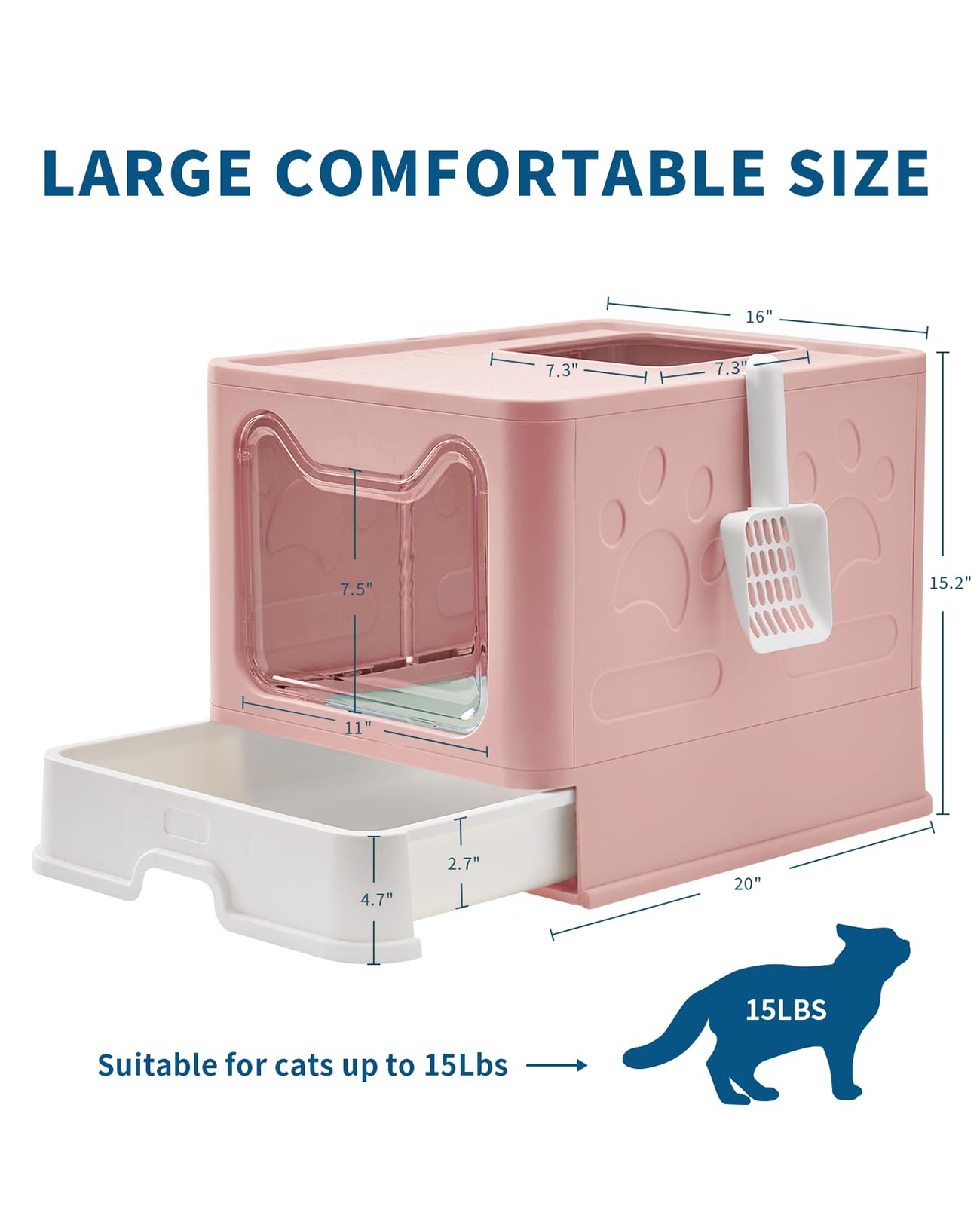 Medario Cat Litter Box with Litter Mat and Scoop, Large Covered Litter Box with Lid, Front Entry Top Exit Kitty Box, Odor Control, Easy to Clean (Pink) - image 4