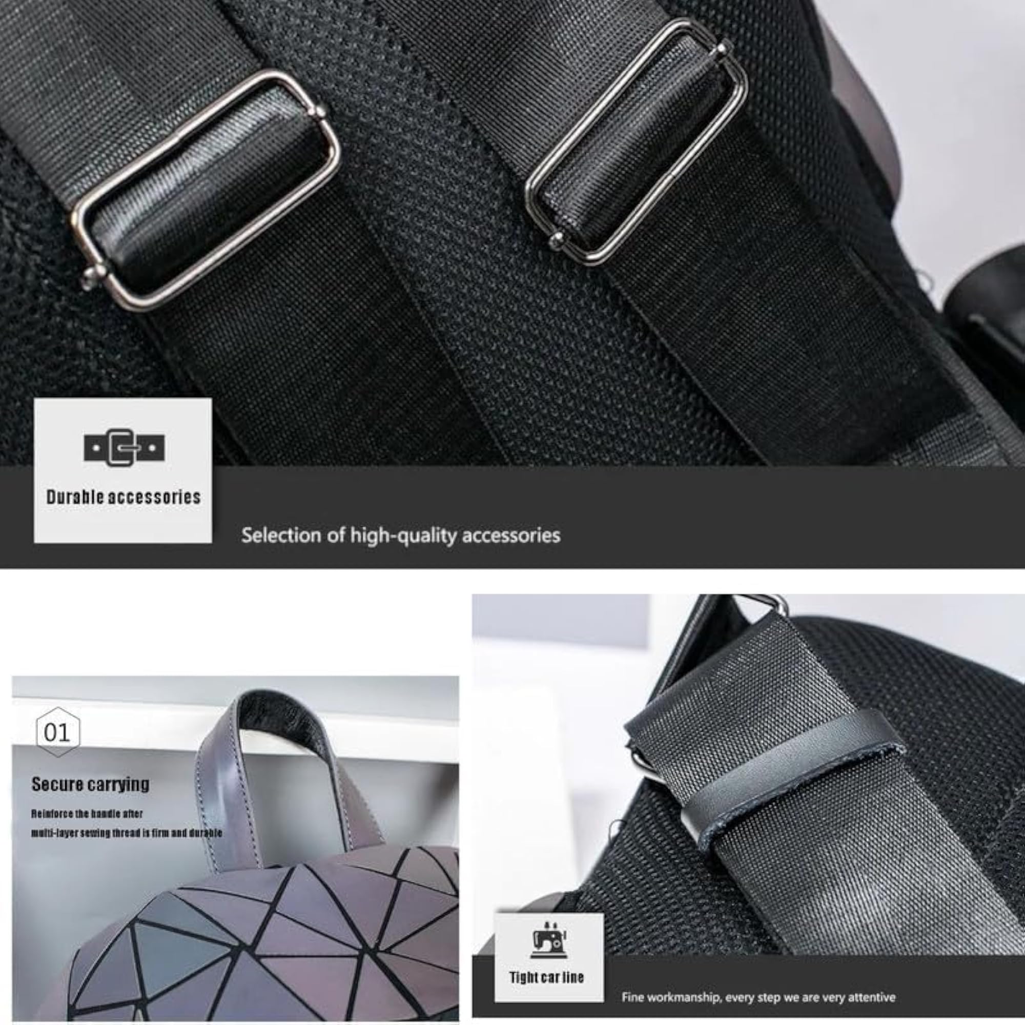 Geometric Holographic Luminous Backpack for Girls