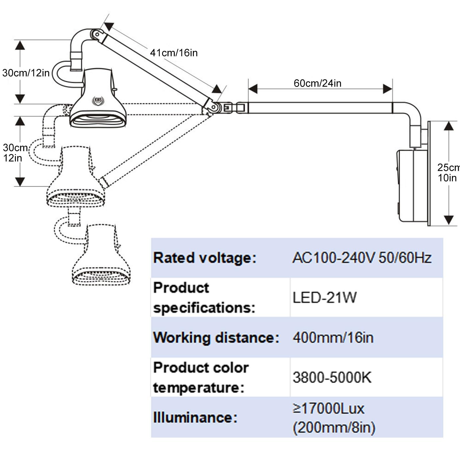 21W LED Lampa Ścienna do Chirurgii Medycznej, Lampa Stomatologiczna Obrotowa o 180 Stopni, Lampa Bezcieniowa, Lampa dla Zwierząt, Lampa Kosmetyczna, Lampa Chirurgiczna