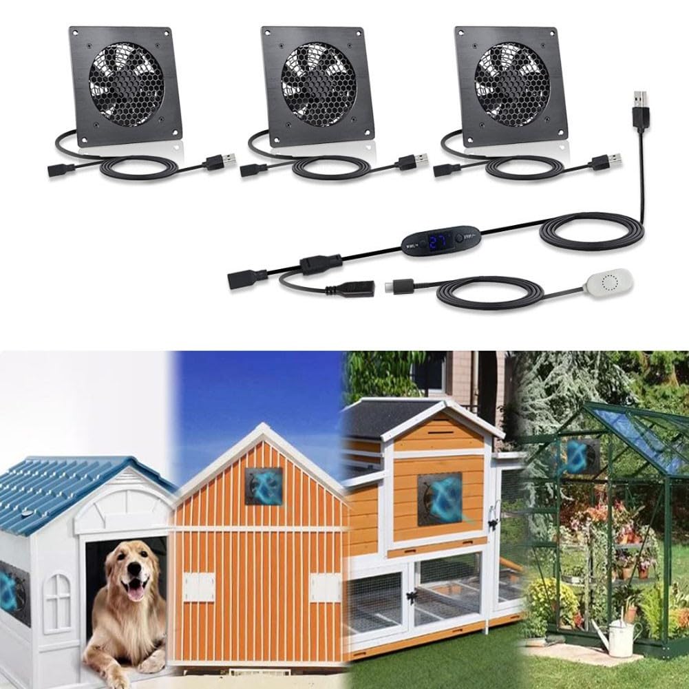 USB-Lüfter mit Temperaturregelung, 120 mm, leise, einstellbare Geschwindigkeit, 10 Geschwindigkeiten, 0–60 °C, IPX5, wasserdicht, für Server-Rack, Gewächshausbelüftung, Computer (U10T8025JGX2)