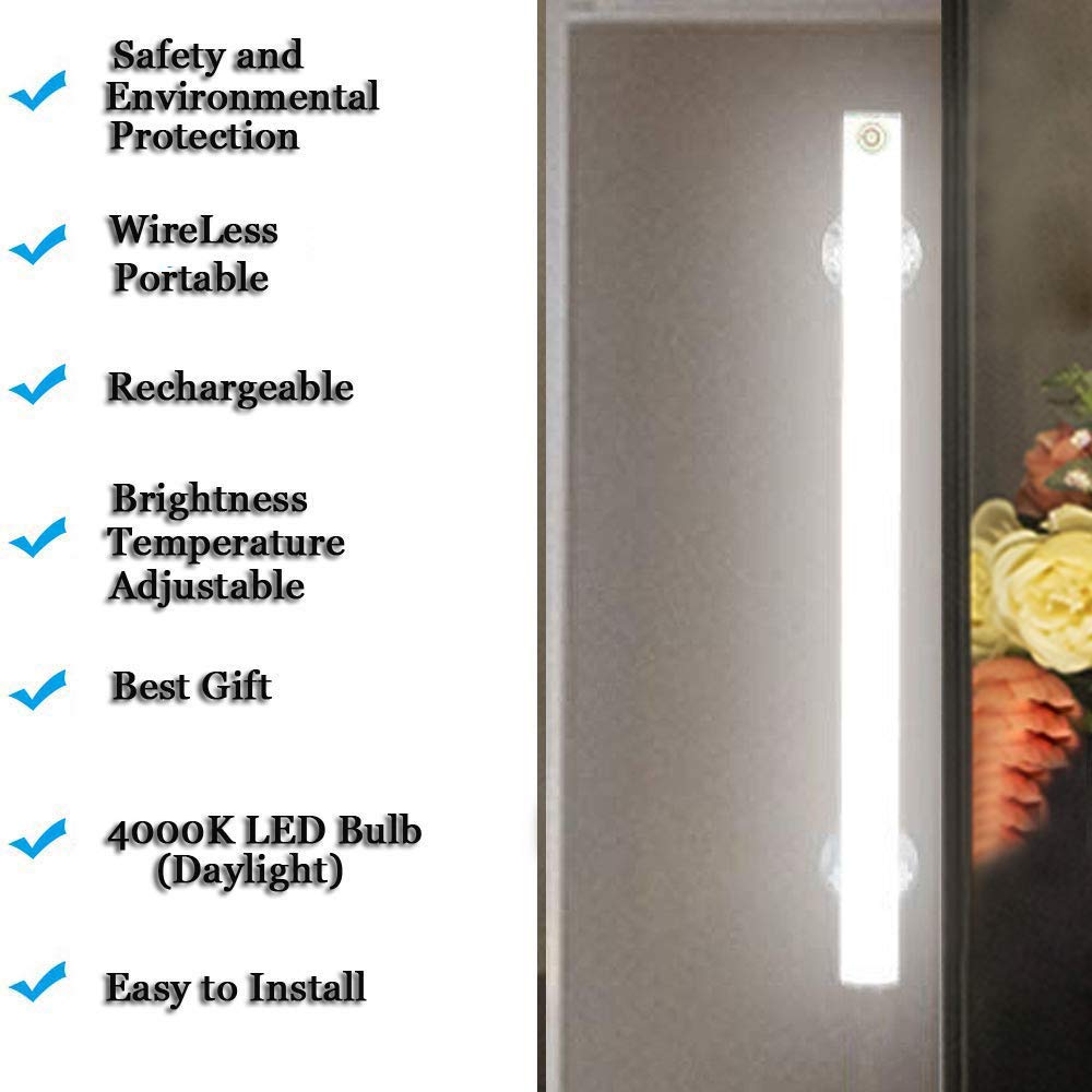 BESTCAN Cordless Rechargeable LED Vanity Mirror Light with Daylight Bulbs for Bathroom Makeup and Dressing Tables