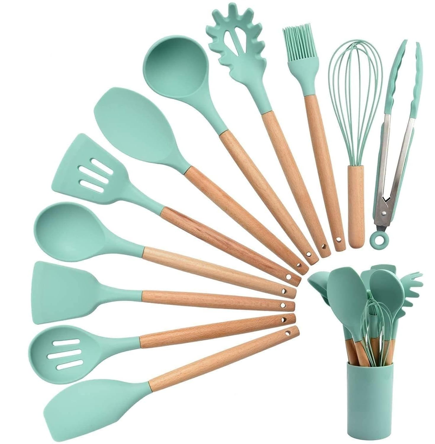 GREEVA 3 Pcs Silicone Kitchen Utensils Set, Heat Resistant Silicone Spatula Turner Set Wooden Spoons Kitchen Tools Cooking Utensils for Nonstick Cookware (3pcs Black) — Amazon image 12