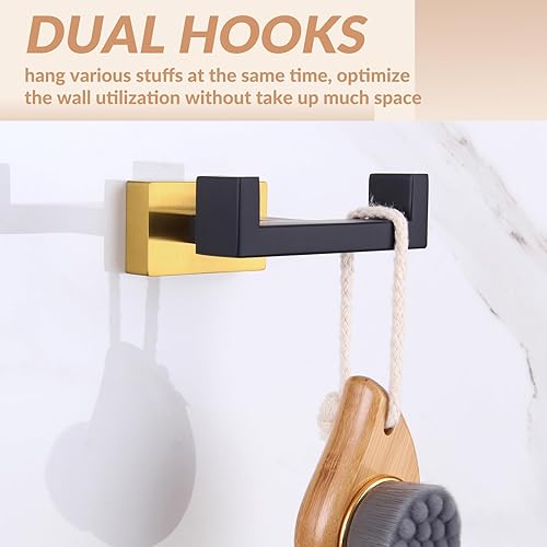 Miniatura 7 de APLusee Paquete de 2 ganchos dobles para toallas de baño, soporte cuadrado de doble capa de acero inoxidable sólido, moderno para baño y cocina,
