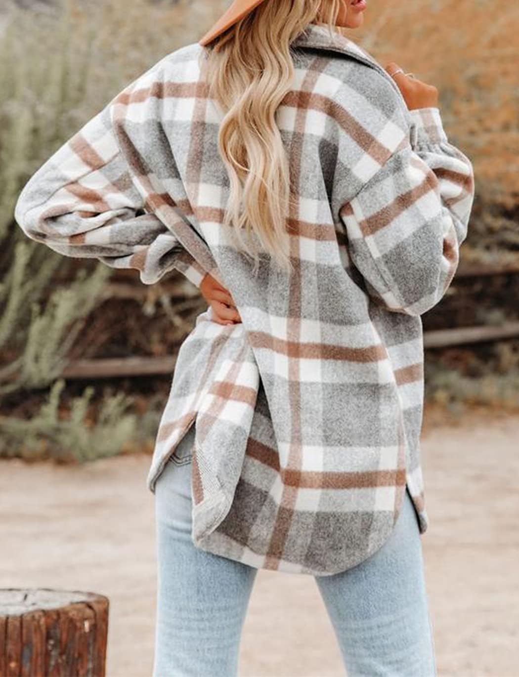 Haellun Womens Wool Blend Plaid Flannel Button Down Shirts Jacket Shacket Coats - Image 4