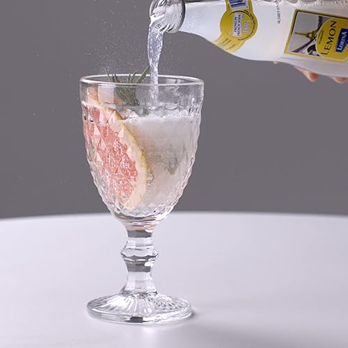 Vista 4 de ZOOFOX Juego de 6 vasos de copa de agua, copas de vino de tallo de 10 onzas con diseño en relieve, cristalería vintage para aniversario, boda