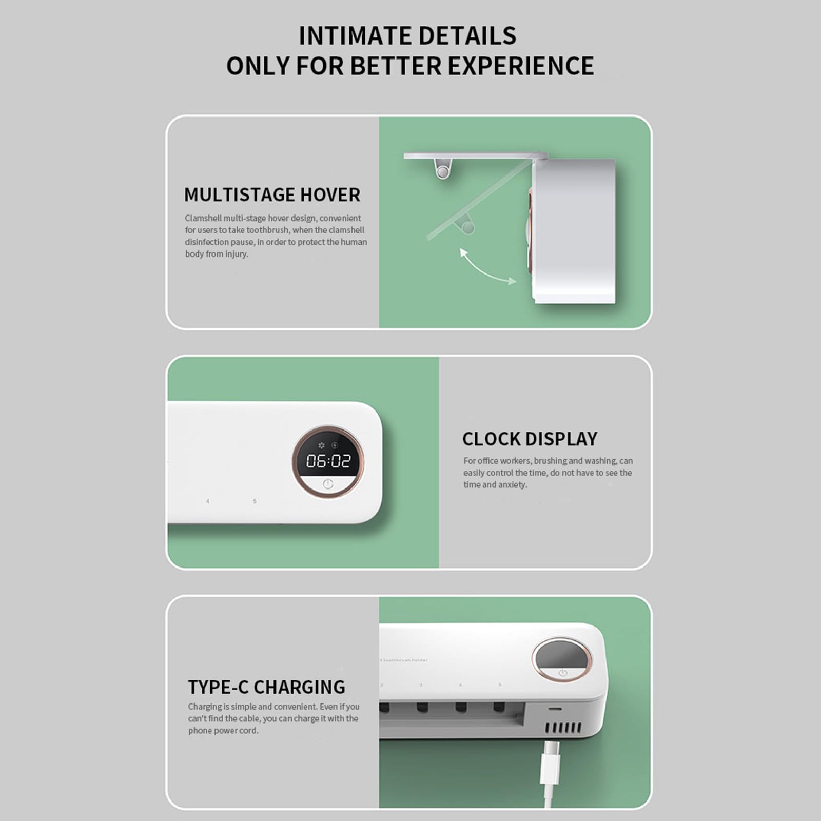 Soporte para cepillos de dientes montado en la pared Almacenamiento de baño Desinfectante de cepillos de dientes para el hogar Accesorios de baño impermeables,White