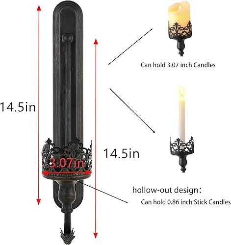 Miniatura 2 de We Moment Juego de 2 candelabros de pared de metal, portavelas de pared negro, moderno candelabros de pared colgantes, corona retro para sala de