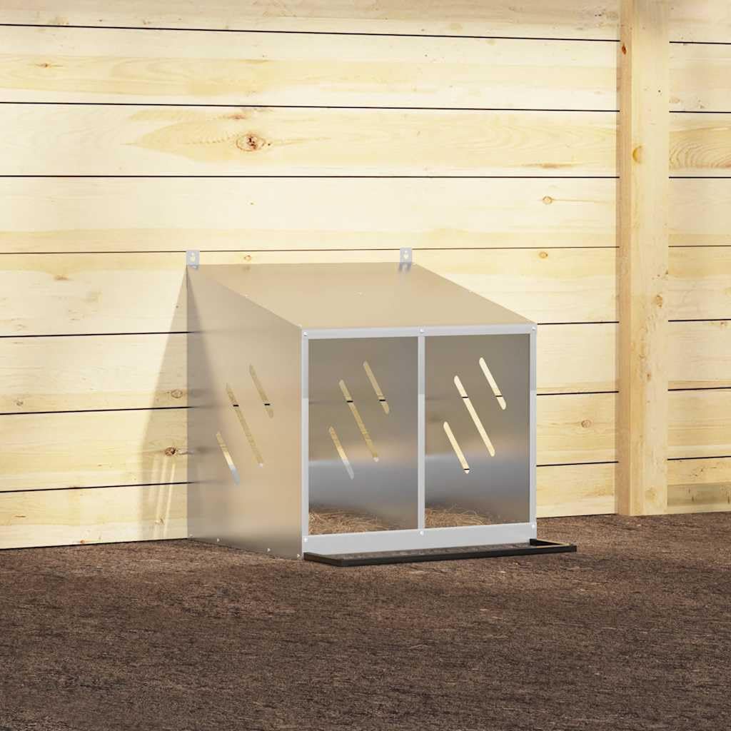 Caja nido de pollos con 2 compartimentos de metal galvanizado, 54 x 64 x 59,5 cm, resistente al óxido, con techo inclinado y ventilación para establo, pico, jardín e interior