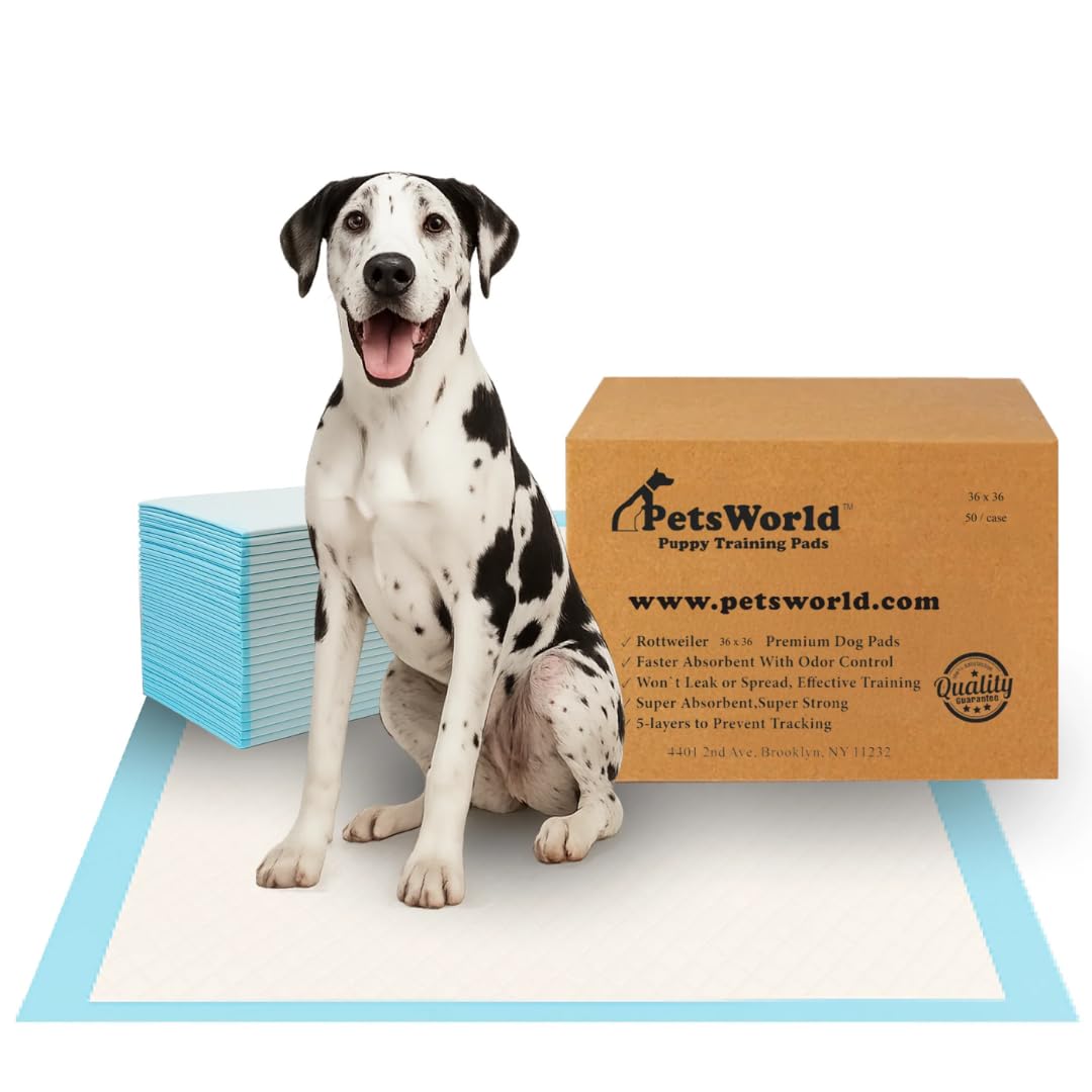 PETSWORLD Giant Dog Potty Pads, Odor-Eliminating, 36" x 36", Ultra Absorbent 5-Layer Leak-Proof Training Pads for Dogs & Cats (36x36, 50 Count)