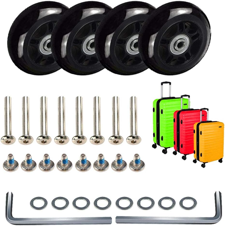 MOCOUM Luggage Suitcase Replacement Wheels, Mute Wear-Resistant Rubber Swivel Caster Wheels Repair Sets，Free Axles Wrench Deluxe Repair … (4pcs 50mm x 18mm)