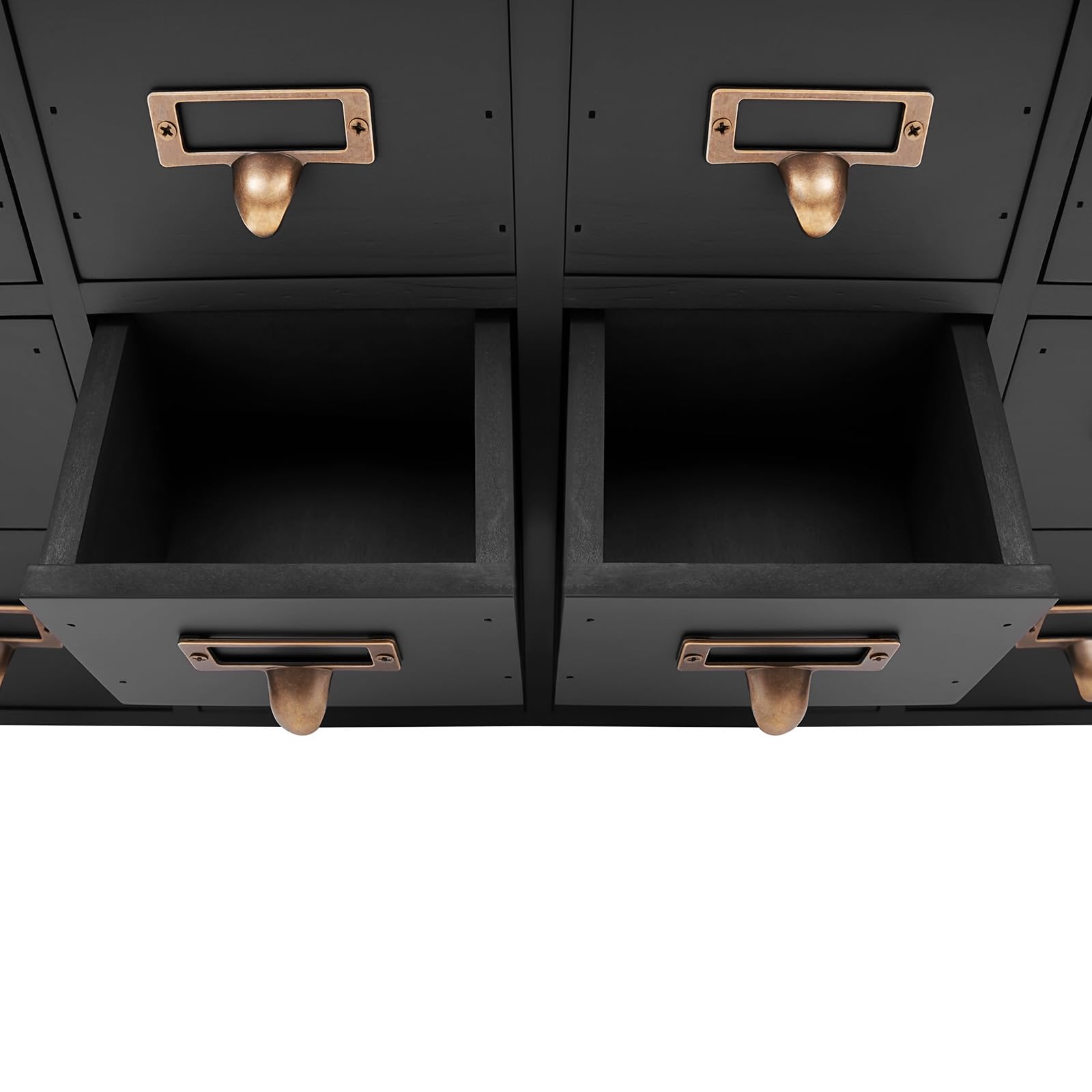 Vintage Apothekerschrank 16 Schubladen, Montagefrei, Holz Organizer für Schreibtisch, Aufbewahrung für Schmuck, Kräuter, Medikamente, 50.5x9.5x35cm (Schwarz)