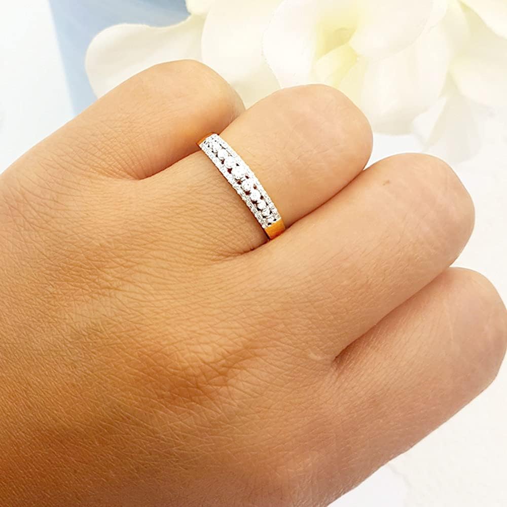 Dazzlingrock Collection Natural Round Gemstone or Diamond & White Diamond Triple Row Anniversary Ring for Women in Solid Gold