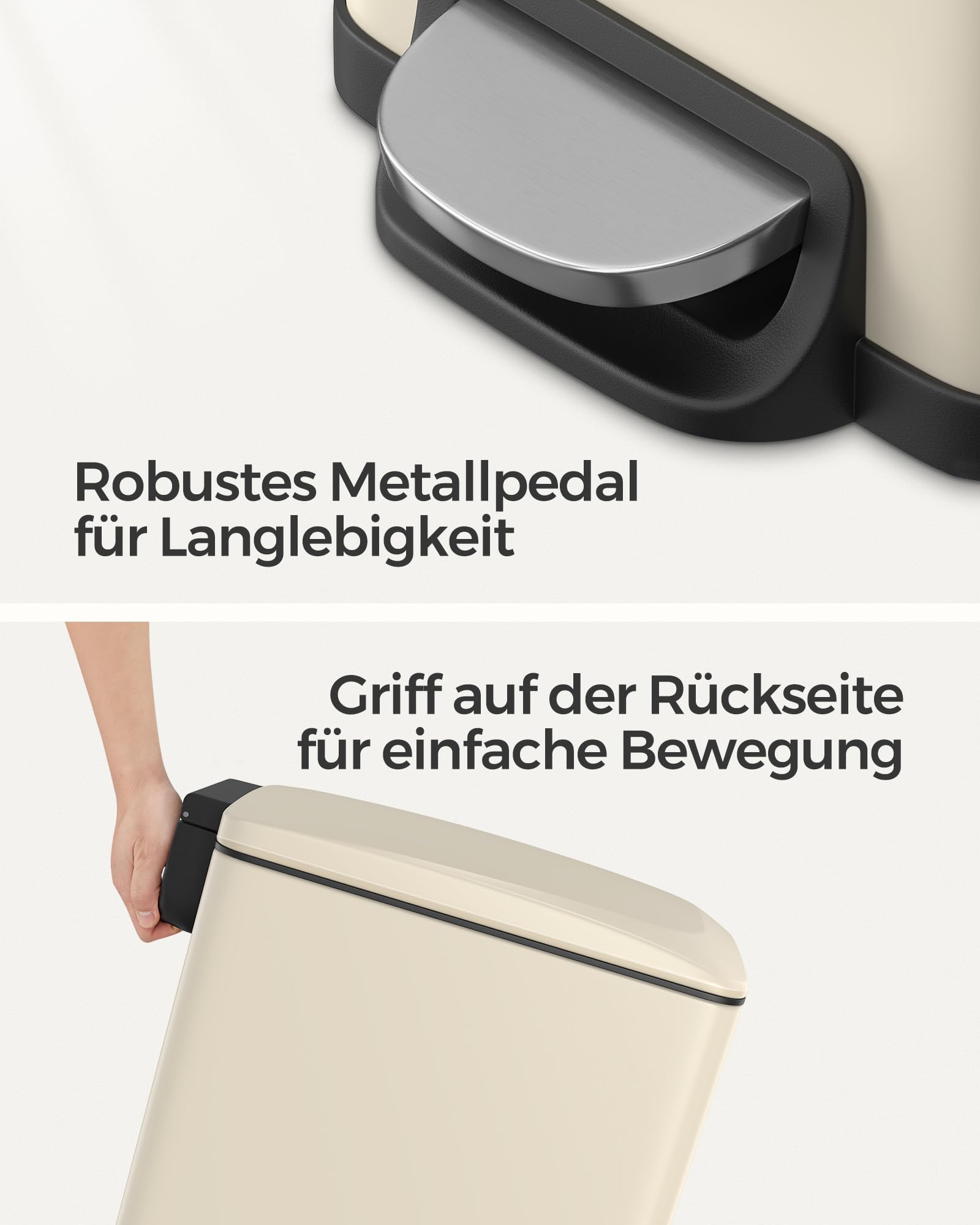 SONGMICS Mülleimer Küche, Abfalleimer aus Edelstahl, Inneneimer aus Kunststoff, mit Deckel, Softclose, 51 x 26 x 63 cm, LTB510A02